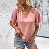 YYFS Women's Fashion Casual Solid Color Print Short Sleeve V-Neck Blouses & Shirts