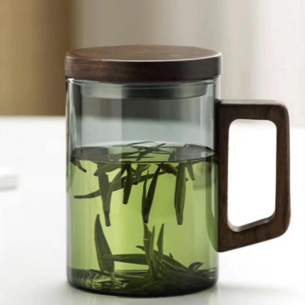 Domowy kubek z drewnianą rączką odporny na wysoką temperaturę, kubek do herbaty z separatorem, szklany kubek do herbaty, szkło borokrzemowe, kubek na wodę, kubek do herbaty