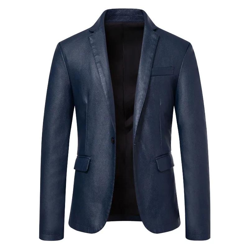 Fashion Men Leather Suits Jackets Formal Blazers Coats Good Quality Male Slim Business Casual Pu Leather Blazers Jackets