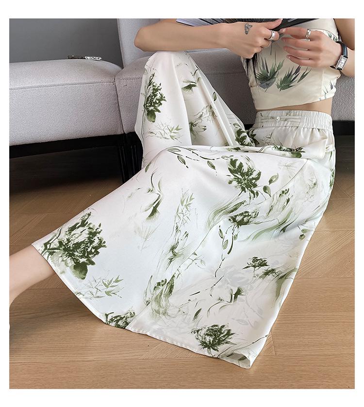 2026 Women s Summer High-Waist Loose Drape Wide-Leg Skirt Pants XL зелёный