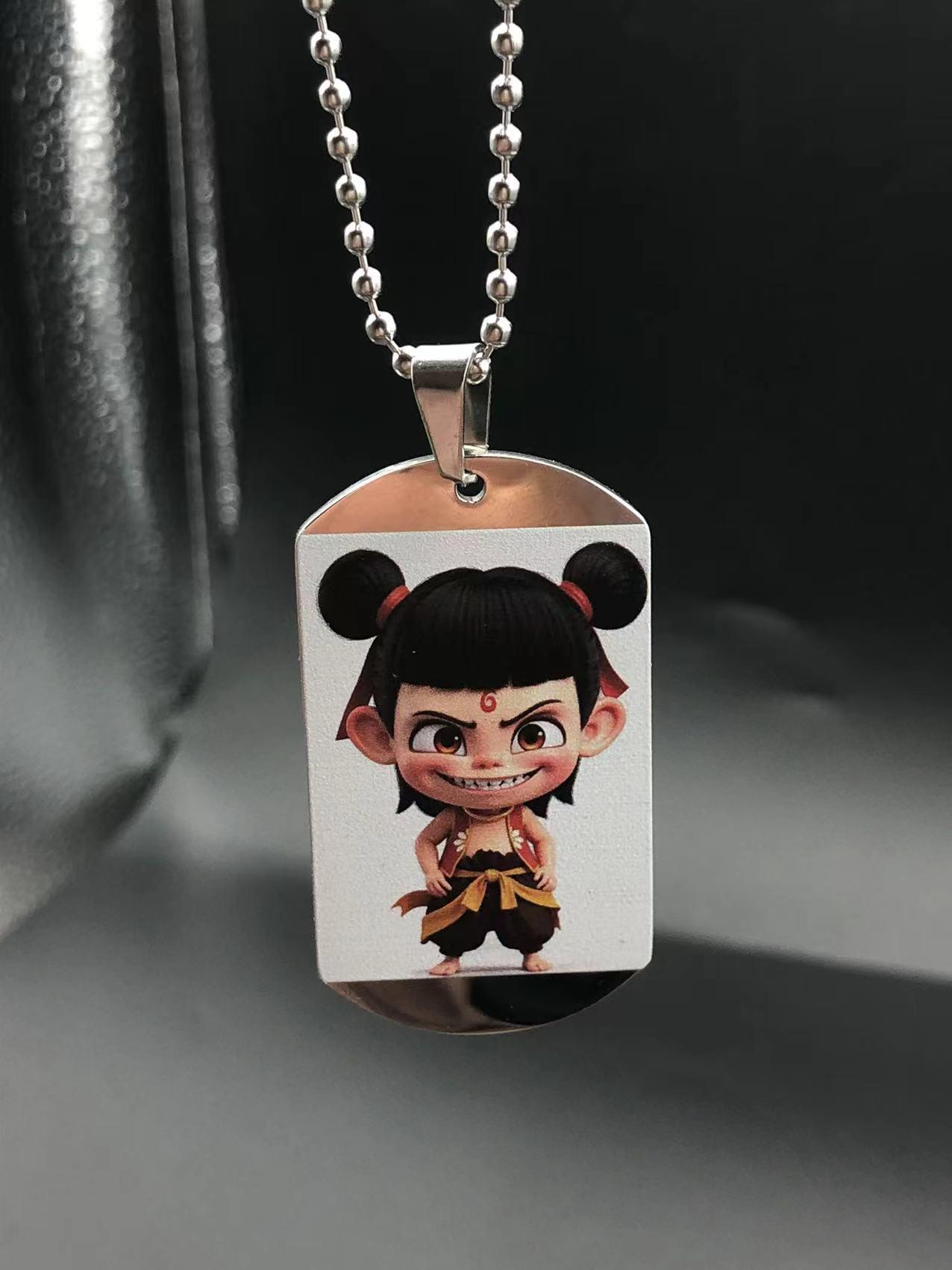 Nezha Devil Child Pendant Necklace & Keychain - Cute Zinc Alloy Movie-Themed Gift.