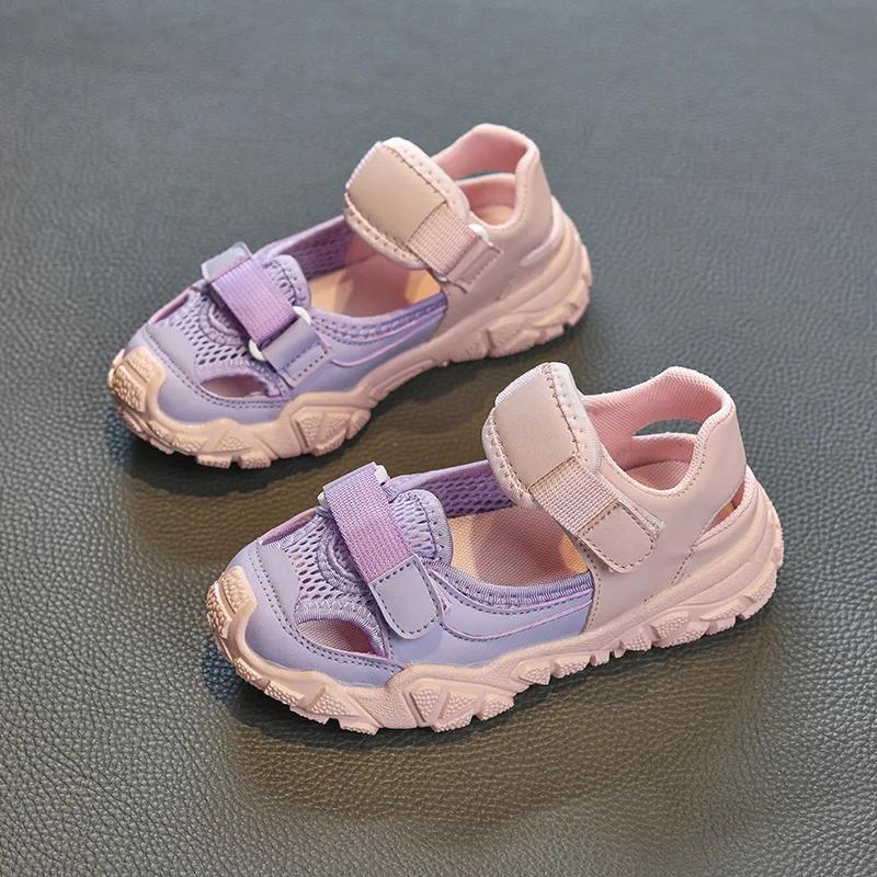 Fashion Kids Half Sandals for Boys Girls Spring Summer Children Air Mesh Shoes Cut-outs Breathable Soft Anti-kick 2024 Fashion Shoes