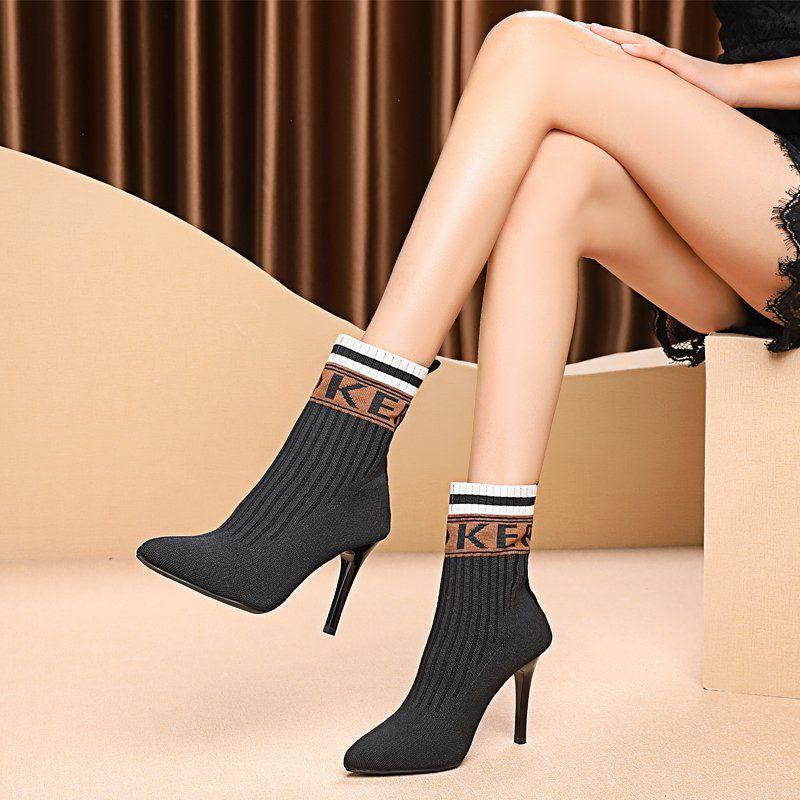 Women's Stiletto Heel Stretch Boots - 2025 Autumn/Winter Collection. Versatile Pointed Toe Sock Boots.