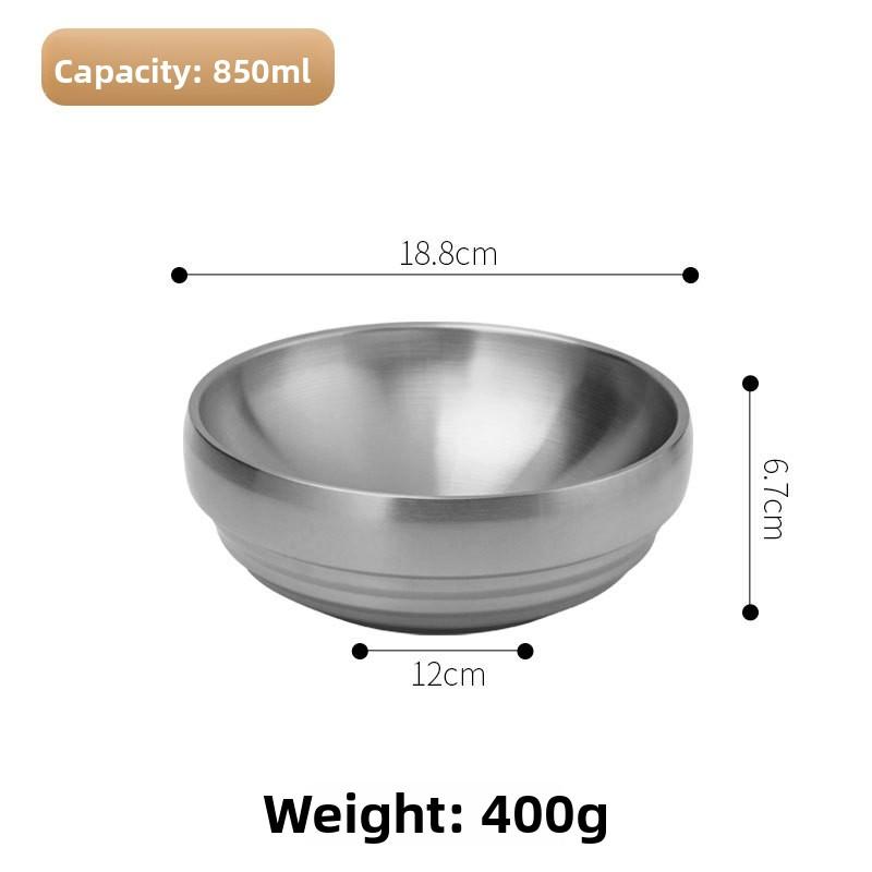 Stainless Steel Bowl Double Layer Thickened Large Capacity Noodle Bowl for Cold Noodles Ramen Mixing Rice Soup Bowl