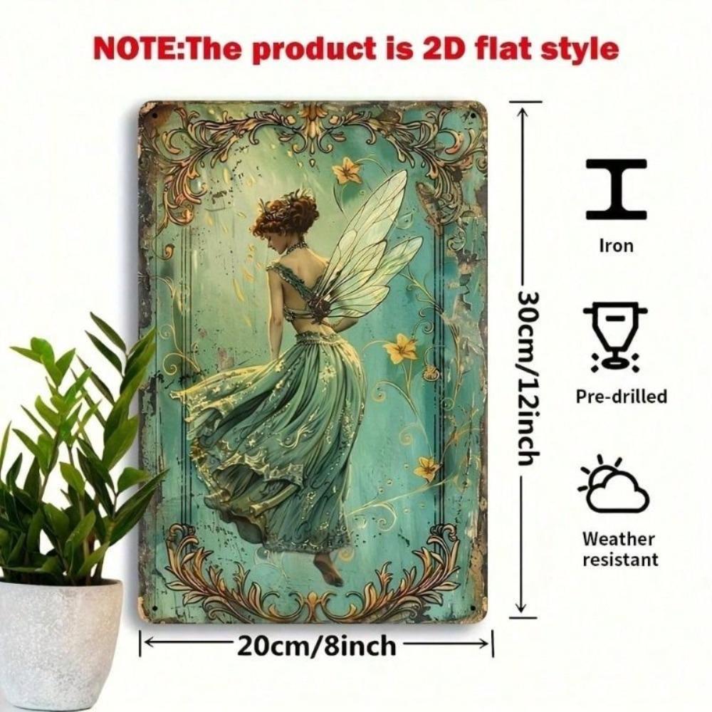 Metal Wall Poster Fairy Glowing Wings Vintage for Living Room