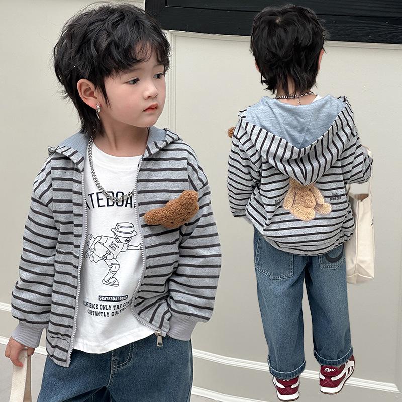 

Kids Striped Hooded Sweatshirt Cardigan: Casual & Trendy for Autumn/Winter. 140 cm серый