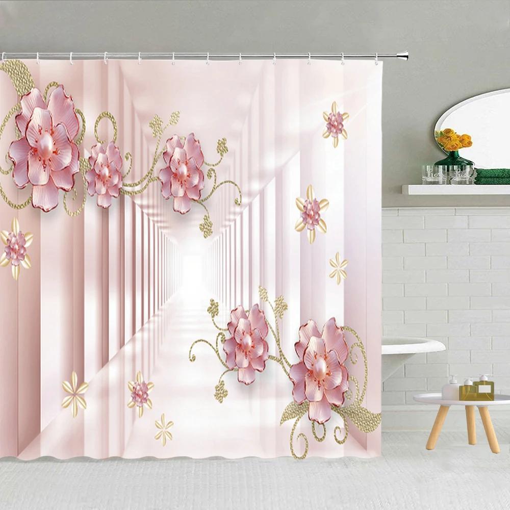 

Chinese Style Luxury Diamond Flower Shower Curtain Polyester Waterproof Fabric Bathroom Curtains With Hooks Bath Mat 3D Printed W60H190(CM)-1 Pcs