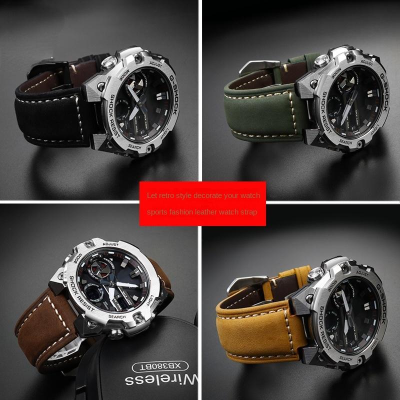 for CASIO G-Shock GST-B400/ GST-B200 Wrist strap leather watch belt cowhide watchband accessories 24*14mm Convex 24*16 Convex