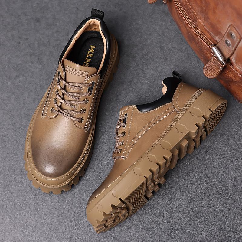 Men oxfords shoes lace up Fashion Casual Shoes Round Toe Thick Sole Leather flats men outdoor Business trend Shoes