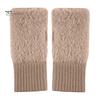 1 Pair Winter Ladies Gloves Half-finger Thick Plush Knitted Stretchy Touchscreen Wrist Protection Keep Warm Office Typing Student Writing Gloves
