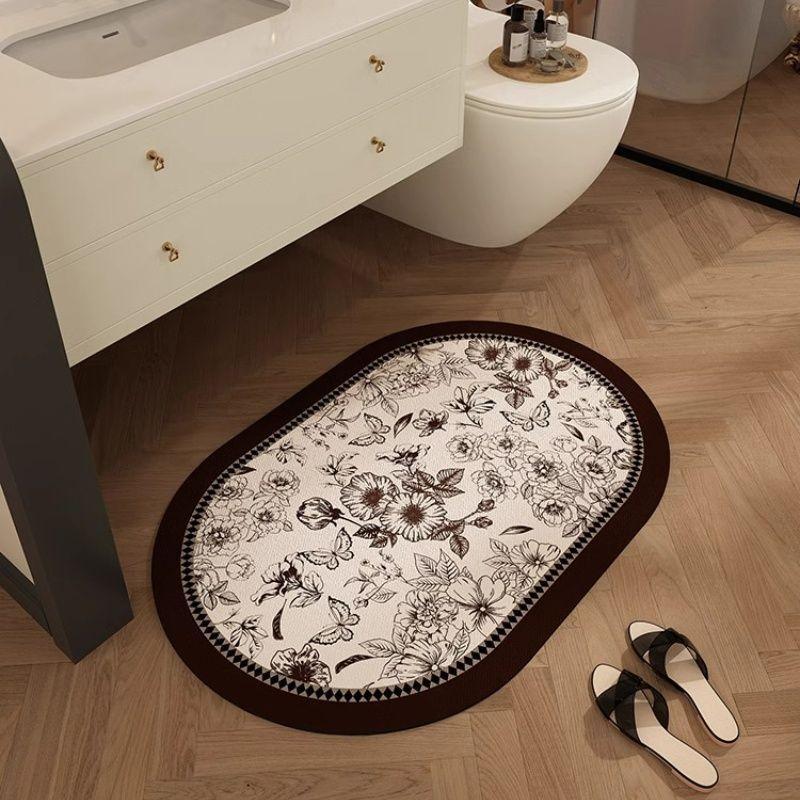Bathroom Absorbent Floor Mat, Diatomaceous Earth Quick Drying Retro Bathroom Anti Slip Foot Mat, Toilet Dirt Resistant