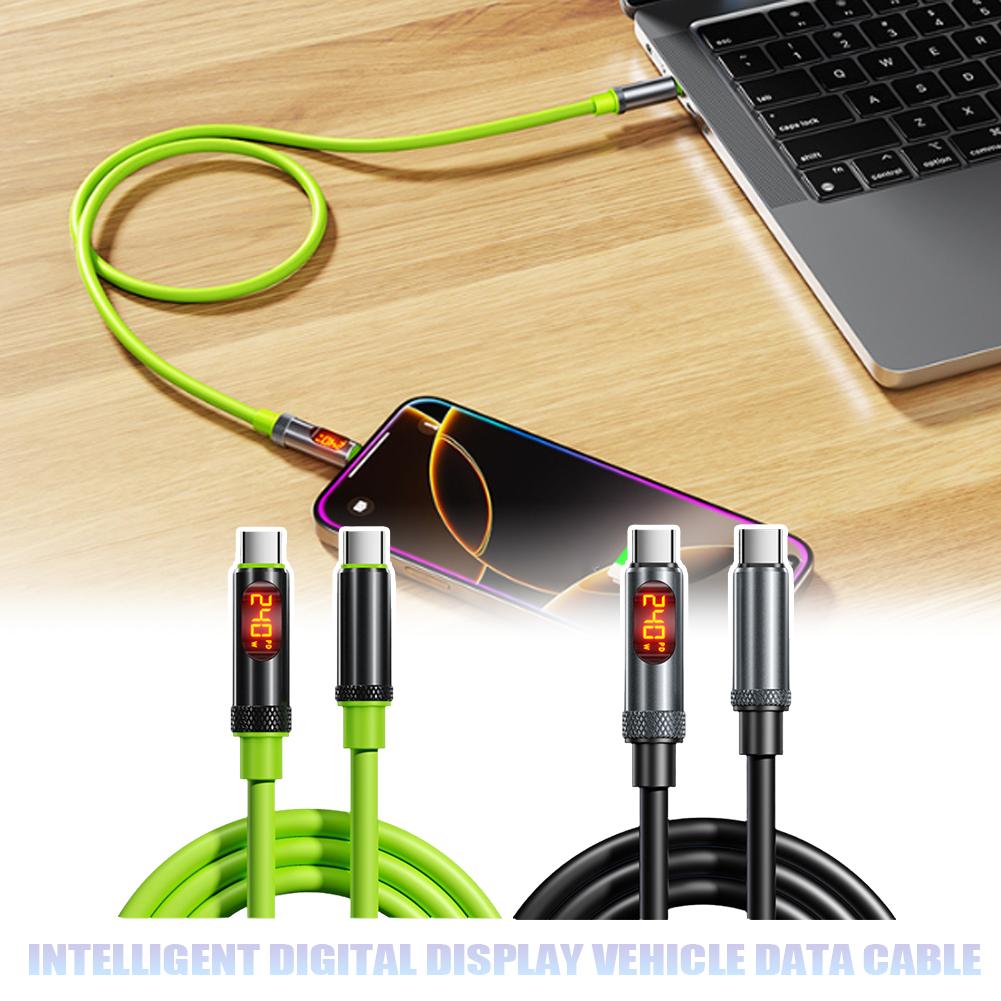 240W Super Fast Charging Dual Type-C Car Data Cable 1.2m/2m Intelligent Digital Display Thick Core Anti Interference Car Chargin