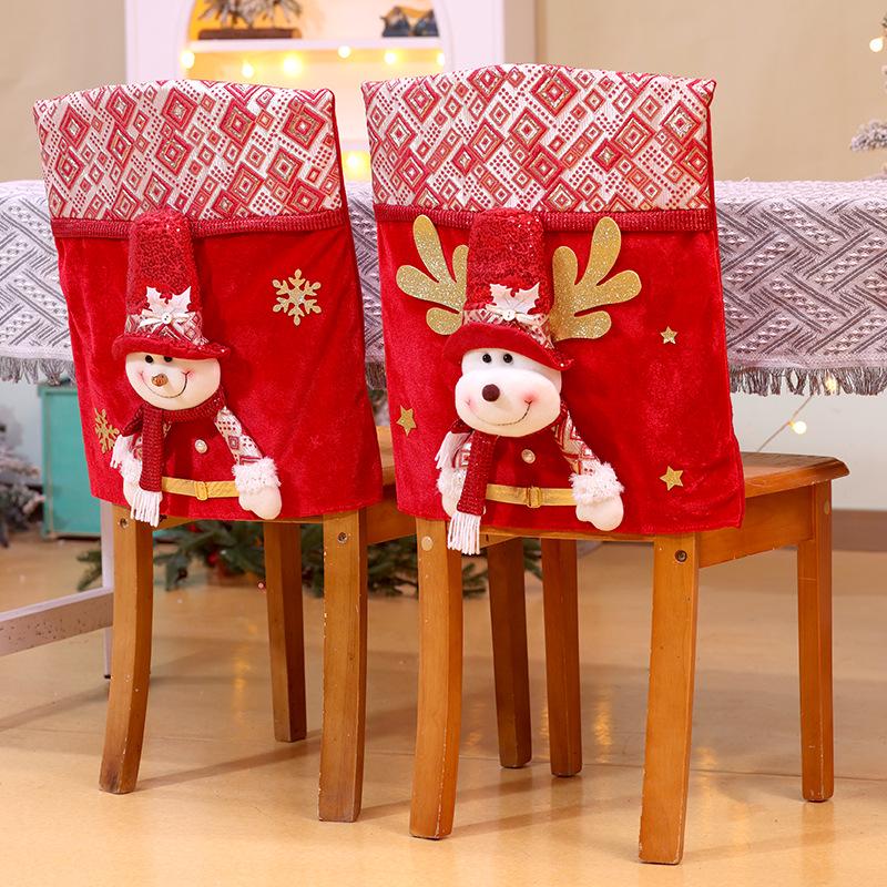 Christmas Santa and Snowman Chair Back Covers - Festive Restaurant Decorations
