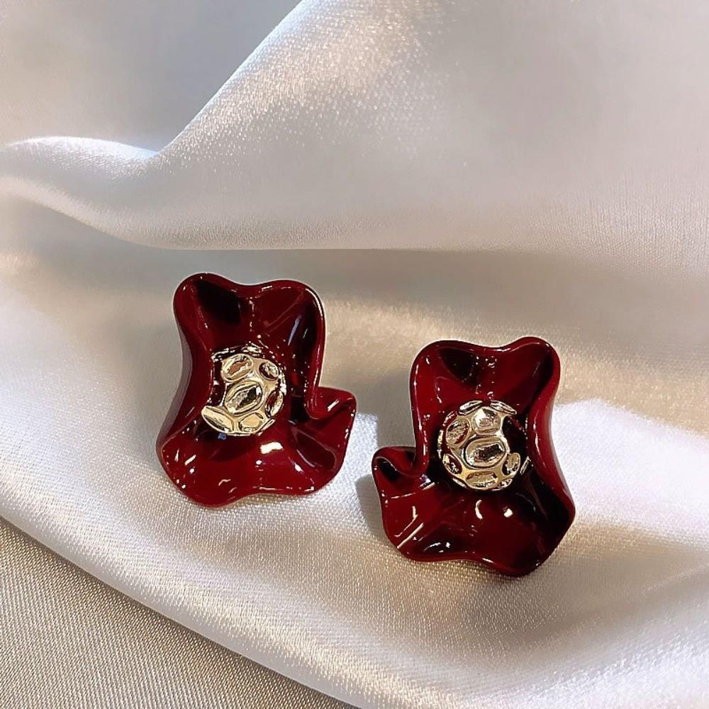 

Retro Petals Earrings Red Ear Ring Vintage Flower Stud Earrings Women Jewelry червоний