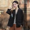 Johnature Women Vintage Shirts Tops Spring Chinese Style Button Blouses Patchwork Pockets Shirts