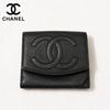 Used Caviar Skin Coco Mark Bi-fold Wallet Black