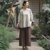 Johnature Women Embroidery Floral Shirts O-Neck Tops Chinese Style Solid Color Blouses Summer Loose Shirts