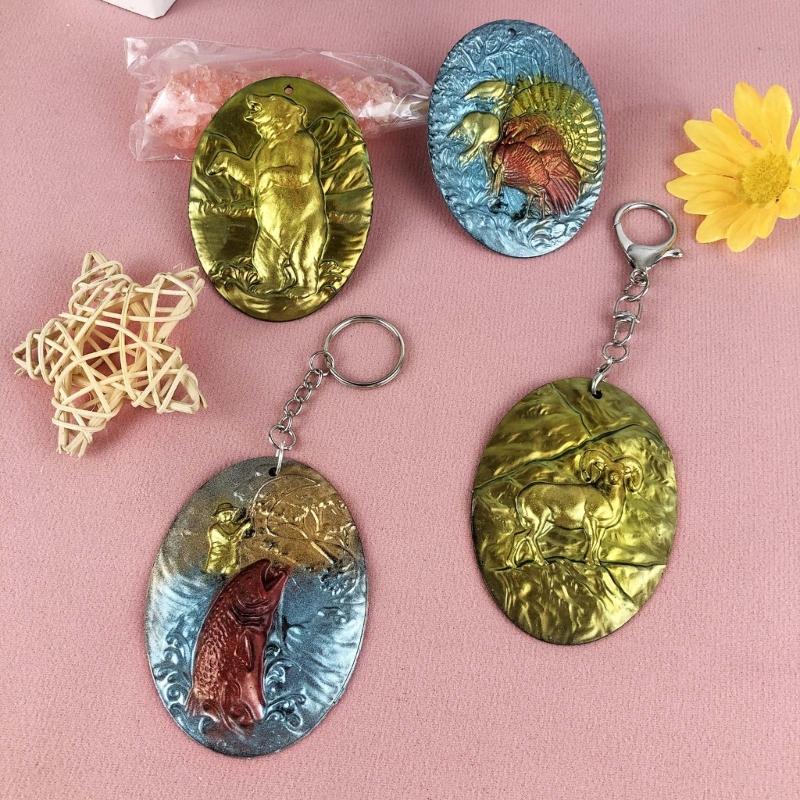 Mini Animals Shape Keychain Silicone Mold Bear/Snake/Antelope/Peacock/Fishing/Goat Handmade Mold Jewelry for Home Decors