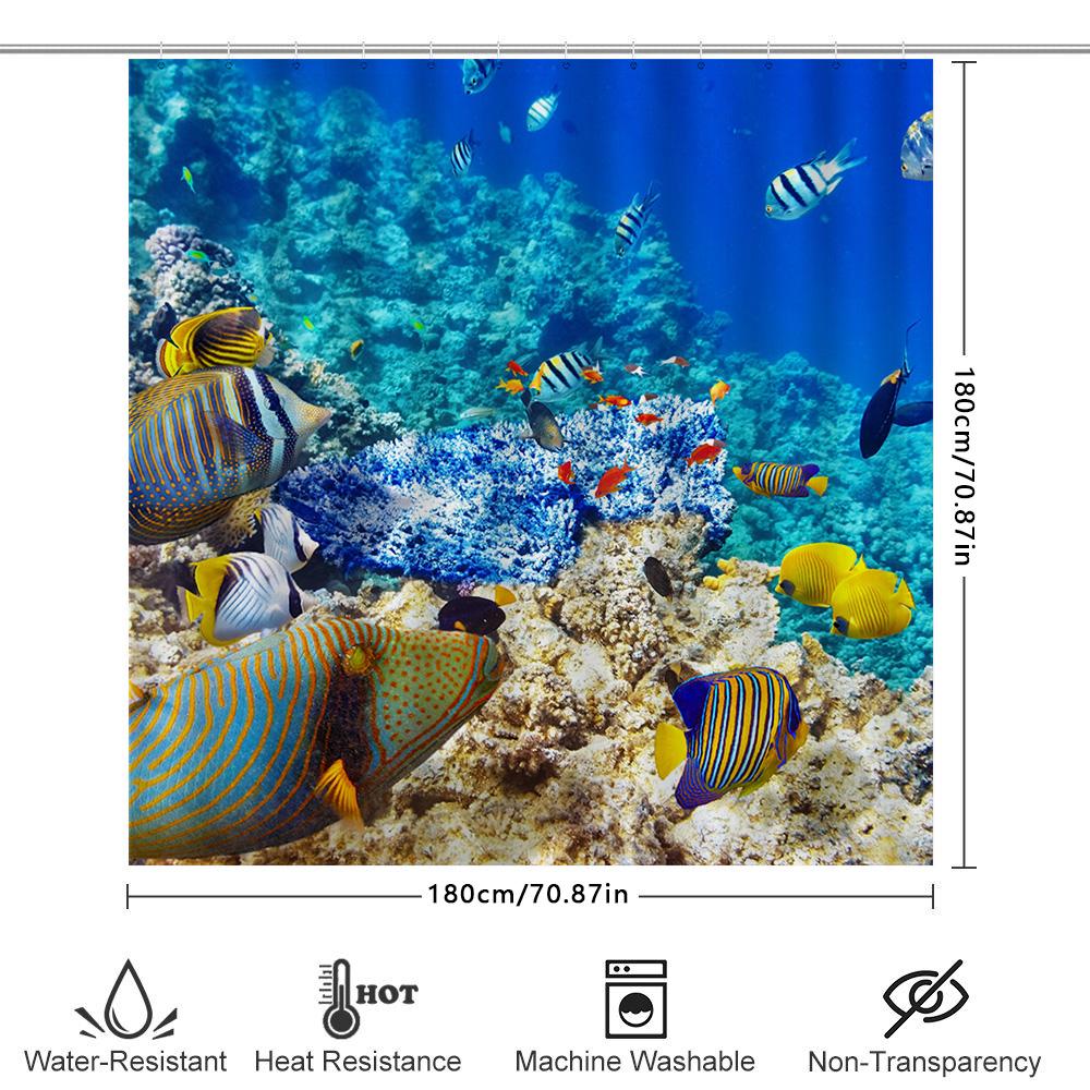 Vibrant Coral Reefs Fish Shower Curtain Bath Decor With Beautiful Marine Life Design For Home Decoration (Size: 180X240Cm)