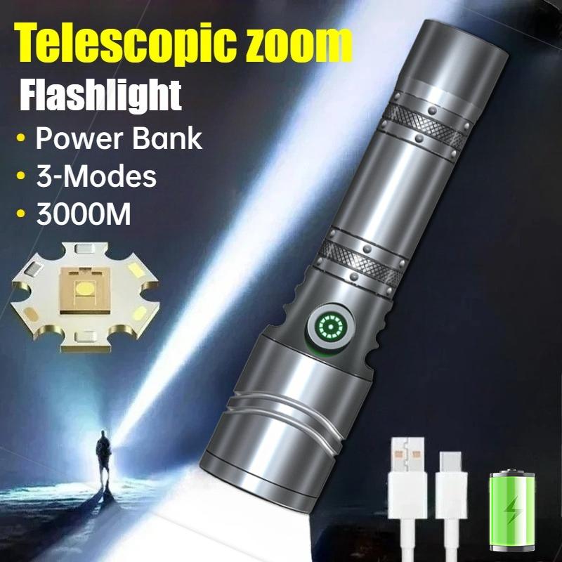Aluminum Alloy Laser Flashlight USB-C Rechargeable 1200mAh Battery Long Range Beam Underwater Diving Hunting Search Light