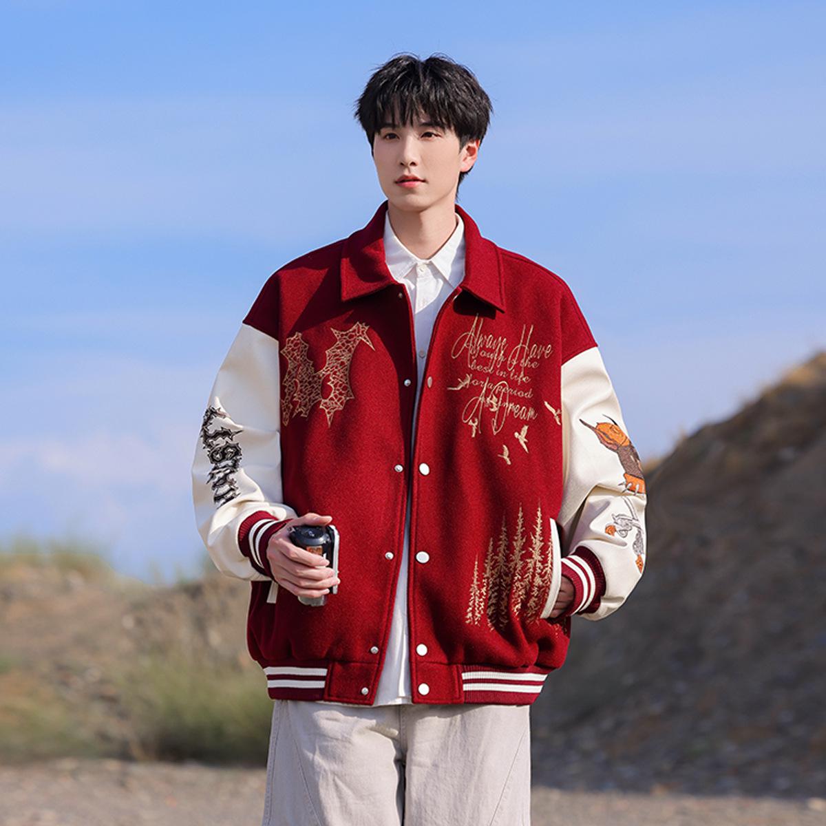 

2025 Autumn Men s American Pilot Embroidered Baseball Jacket - Trendy, Loose Fit, Plus Size Casual Outerwear 2XL