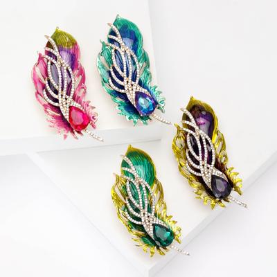 Fashion Luxury Rhinestone Feather Brooch, High-End Niche Women'S Dress Suit Pin Brooch Jewelry