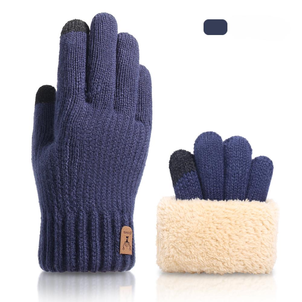 Wool Knit Touchscreen Gloves Men Winter Fleece Lined Thick Outdoor Cold Proof Warm Gloves