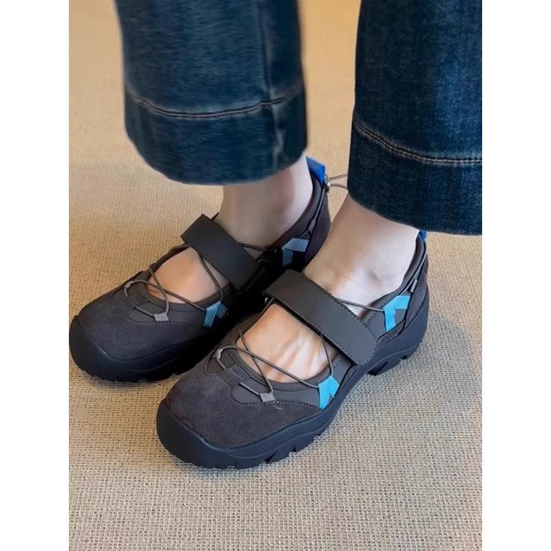 

Leather retro thick-soled shallow-mouth Velcro Mary Jane shoes women s niche handmade sports and leisure temperament versatile single shoes 35 темный кофе