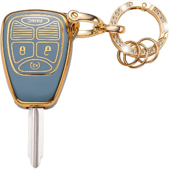 Gematay for Jeep Key Fob Cover with Keychain, Key Shell Cover Holder Compatible with Jeep Wrangler Compass 2007-2018/Dodge Ram Durango Smart Key Fob,