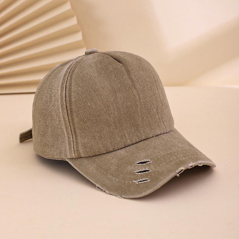 Solid-color frayed washed vintage sponge top baseball cap with patchwork design, casual and simple, versatile and easy to wear