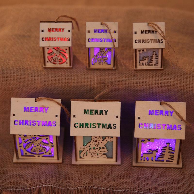Led Light Wood House Adorable Christmas Tree Hanging Ornaments For Holiday Decor