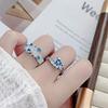 Light Luxury Full Diamond Sea Blue Zircon High-End Open Ring Gypsy Star Niche Design Butterfly Personalized Index Finger Ring Female