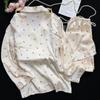Elegant Women's Ice Silk Pajama Set: Camisole, Long Sleeve, Long Pants - Four-Piece for Spring, Summer, and Autumn