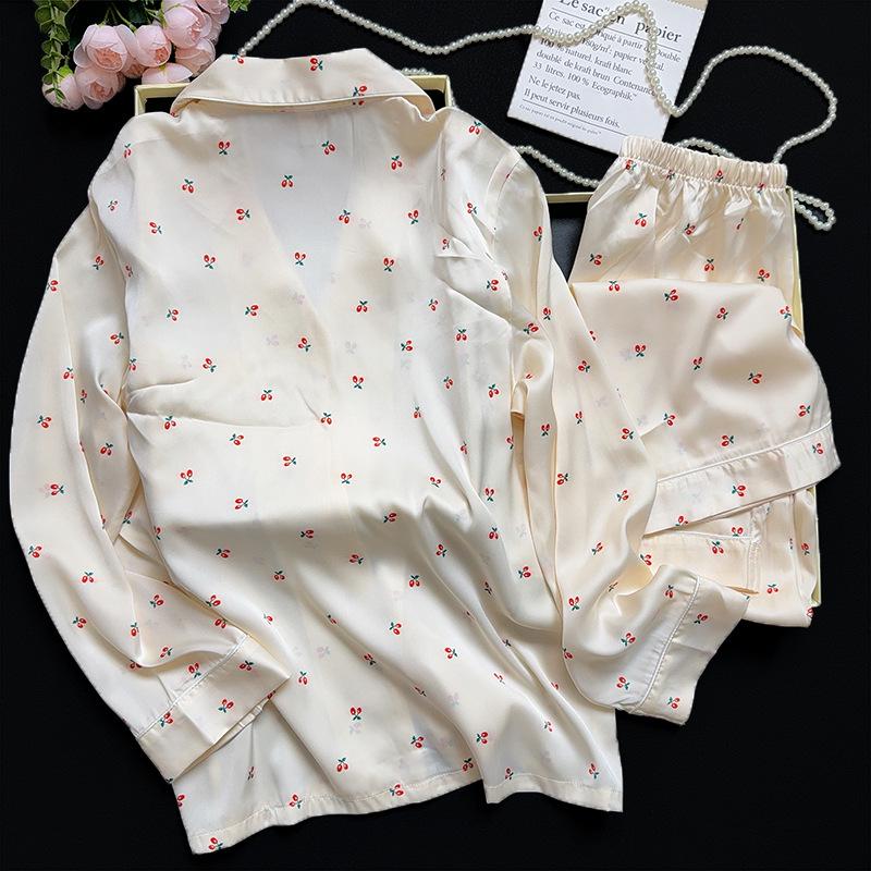 Elegant Women's Ice Silk Pajama Set: Camisole, Long Sleeve, Long Pants - Four-Piece for Spring, Summer, and Autumn