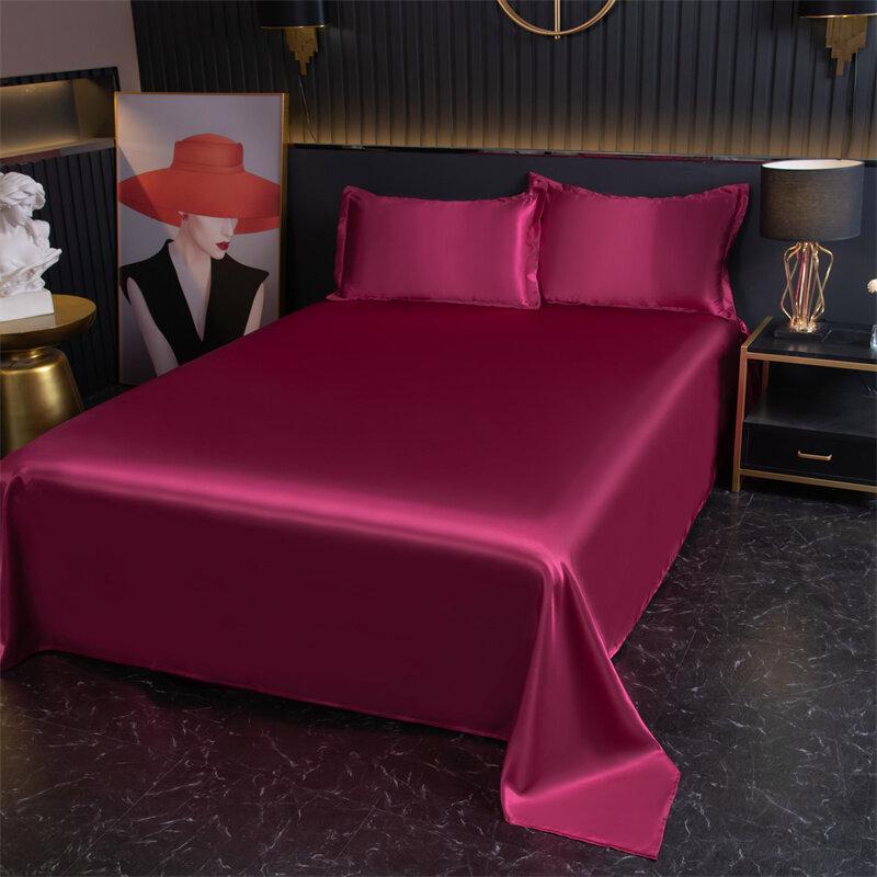 Luxurious Summer Satin Ice Silk Sheets Pillowcases Bedding Solid Color Sheets