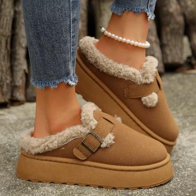 Neue bequeme Winter Damen Luxusschuhe Plüsch Mode Retro Bohnenschuhe Baumwolle Damen Flache Sohle Hausschuhe Plateau Stiefel