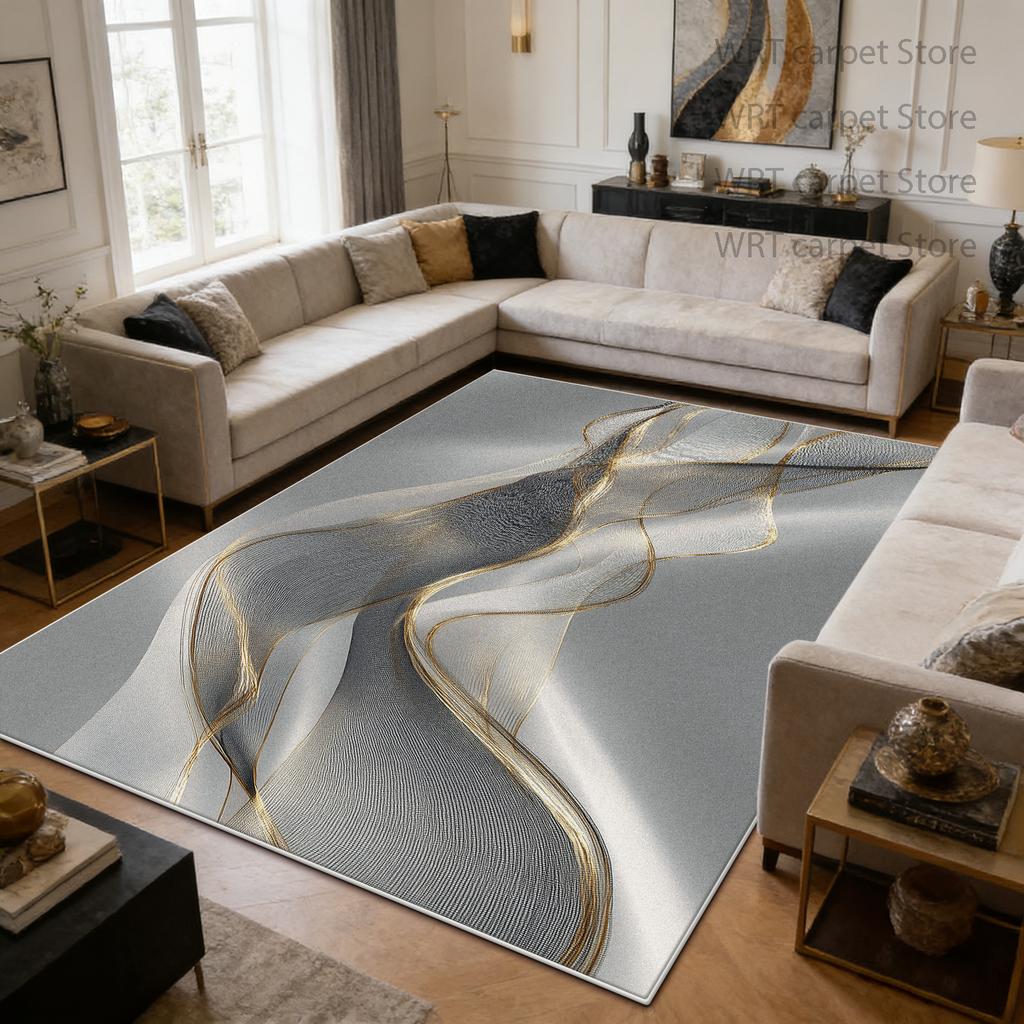 Moderner Luxus Gold gestreifter Wohnzimmerteppich Dekoration Zuhause Sofa Couchtische Flauschiger Großer Teppich Büro Rutschfeste Faltbare Matte
