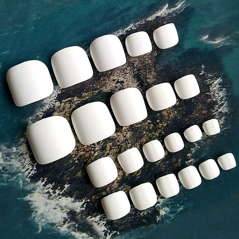 

24 шт. матовый белый матовый полный ноготь ногтя DIY искусственный маникюр для ног белый