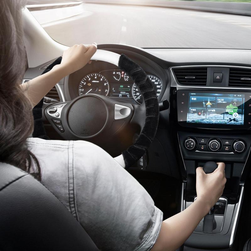 Car Wheel Cover For Women Plush Soft Steering Wheel Cover Car Accessories Car Decoration 38cm/14.96inch Anti-Slip Car Interior