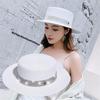 Rhinestone Flat Top Straw Hat M Standard Hat Women's Beach Travel Hat Fashion Wide Brim Versatile Sun Protection Flat Brim Straw Hat