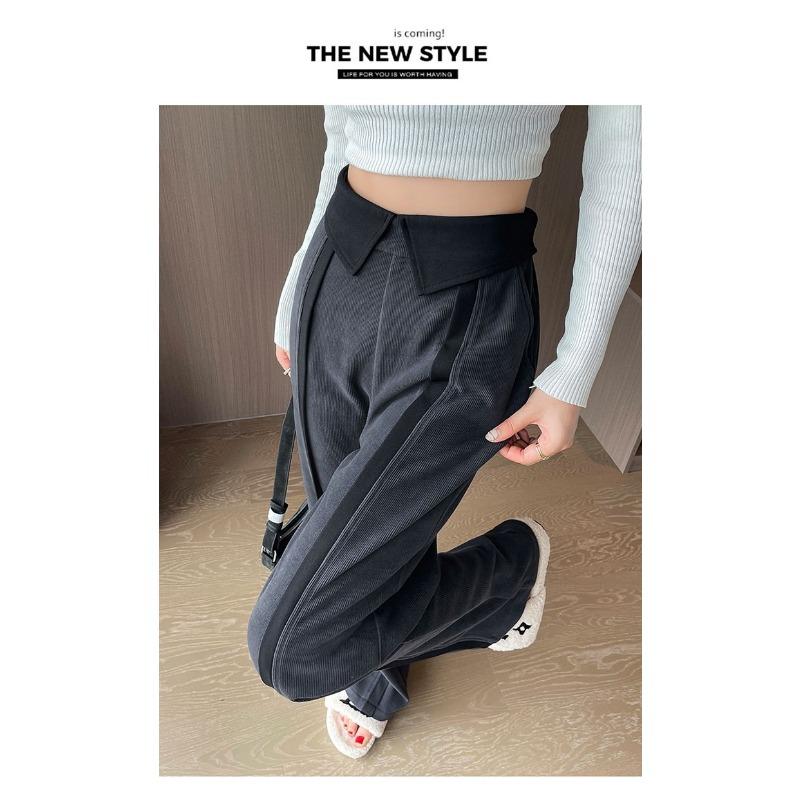 Soft Waxy High-waisted Casual New Style Contrasting Cuffed Chenille Wide-leg for Women's Winter Pants