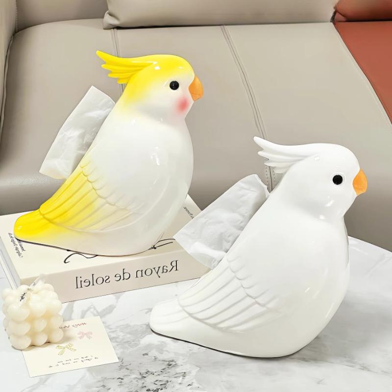 BRCeramic Tissue Box Cartoon Bird Parrot Simulated Animals Toilet Paper Box Napkin Holder Paper Towel Holder Desk StorageEY