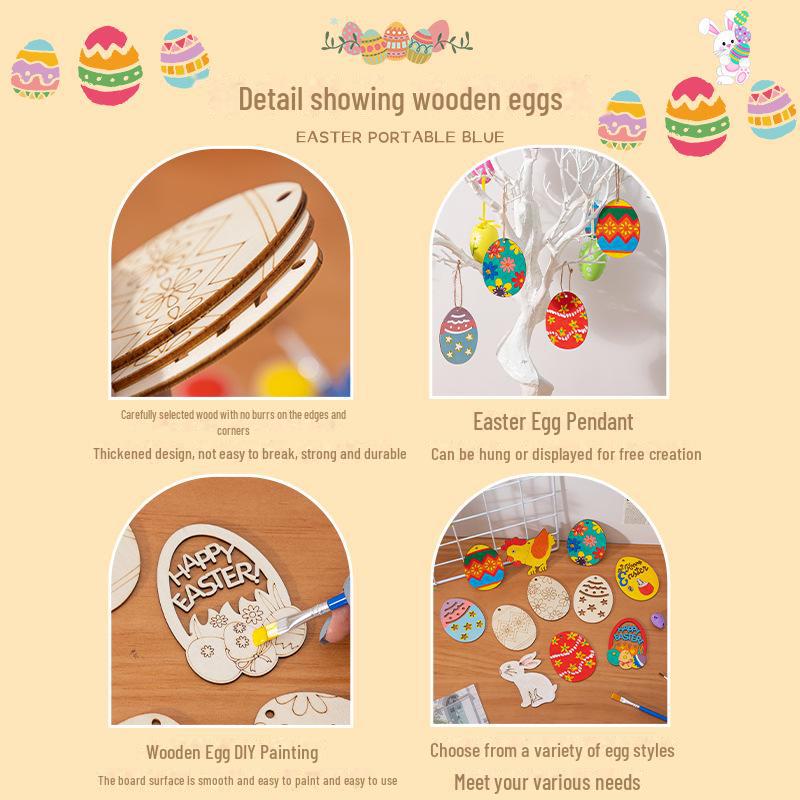 Handbemalte Ostereier-Anhänger aus Holz zur Kindergartendekoration.