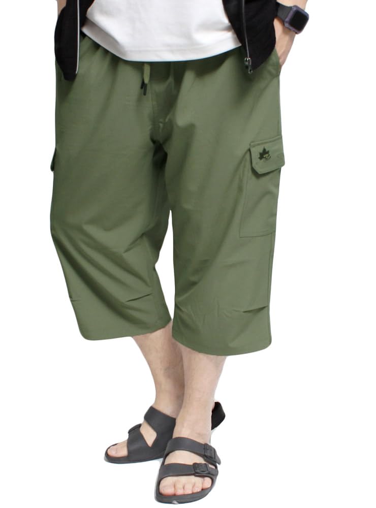 One Colors LOGOS PARK Men's Cropped Pants, Stretch, Water-Repellent, 3/4 Length, Logo Embroidered, Cargo Pants, Size 5L, Khaki (46)