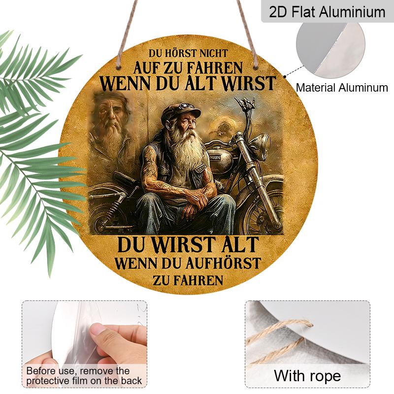 Aluminum Retro German Biker Wall Sign, "You Don't Stop Riding When You Get Old" Metal Plaque, Ideal for Motorcycle Lovers, Father's Day & Bar Decor