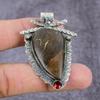 Natural Boulder Opal, Garnet Handmade 925 Sterling Silver Pendant 2.22" P9H85