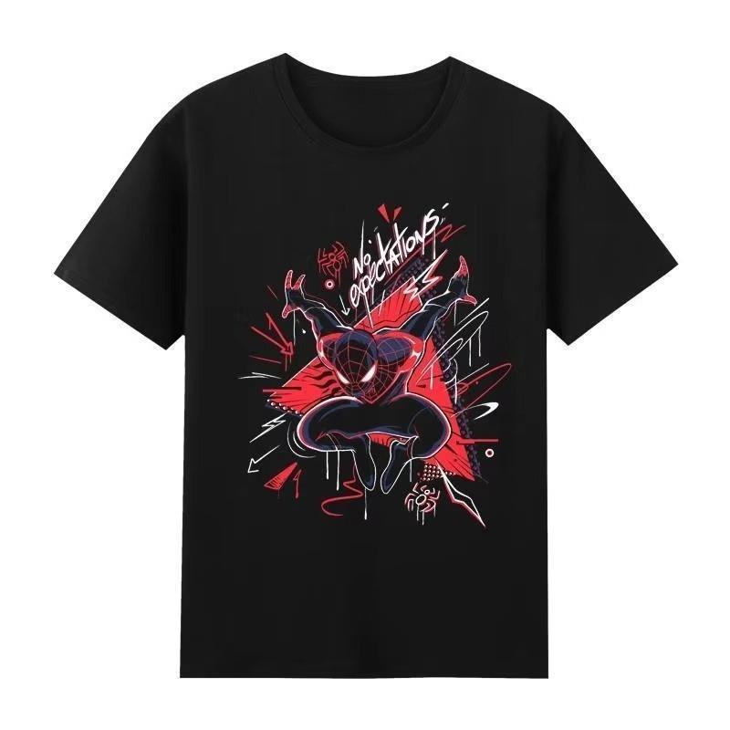 

2026 new SpiderUnisex Miles Morales No Expectations Pattern Tshirt Casual Pure Cotton ShortSleeved Tshirt M