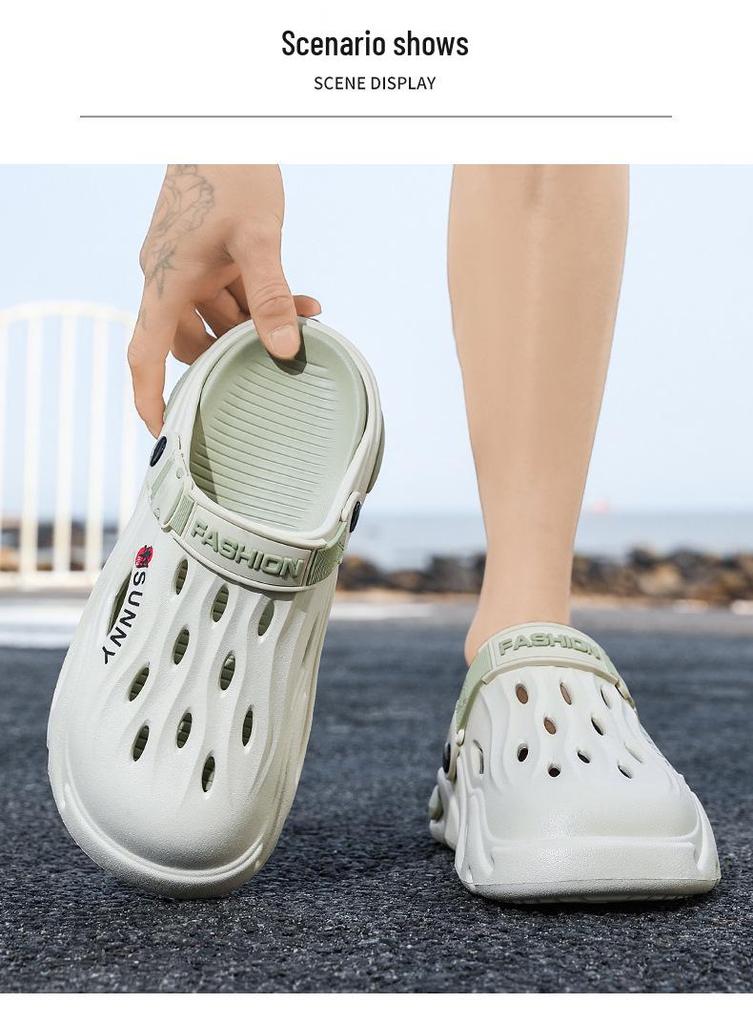 Men's Outdoor Thick-Soled Casual Sandals: Non-Slip Hole Shoes & Slippers for Beach or Autumn Wear