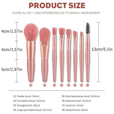 8Pcs Mini Portable Soft Makeup Brushes Set Foundation Eyeshadow Blush Eyelash Lip Concealer Beauty Tools for Travel