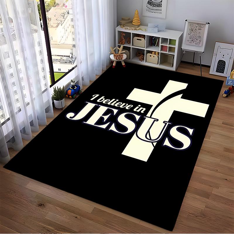 "I Believe In Jesus Cross Design Rug, Non-slip Rug Suitable for Living Room and Bedroom Sofas."